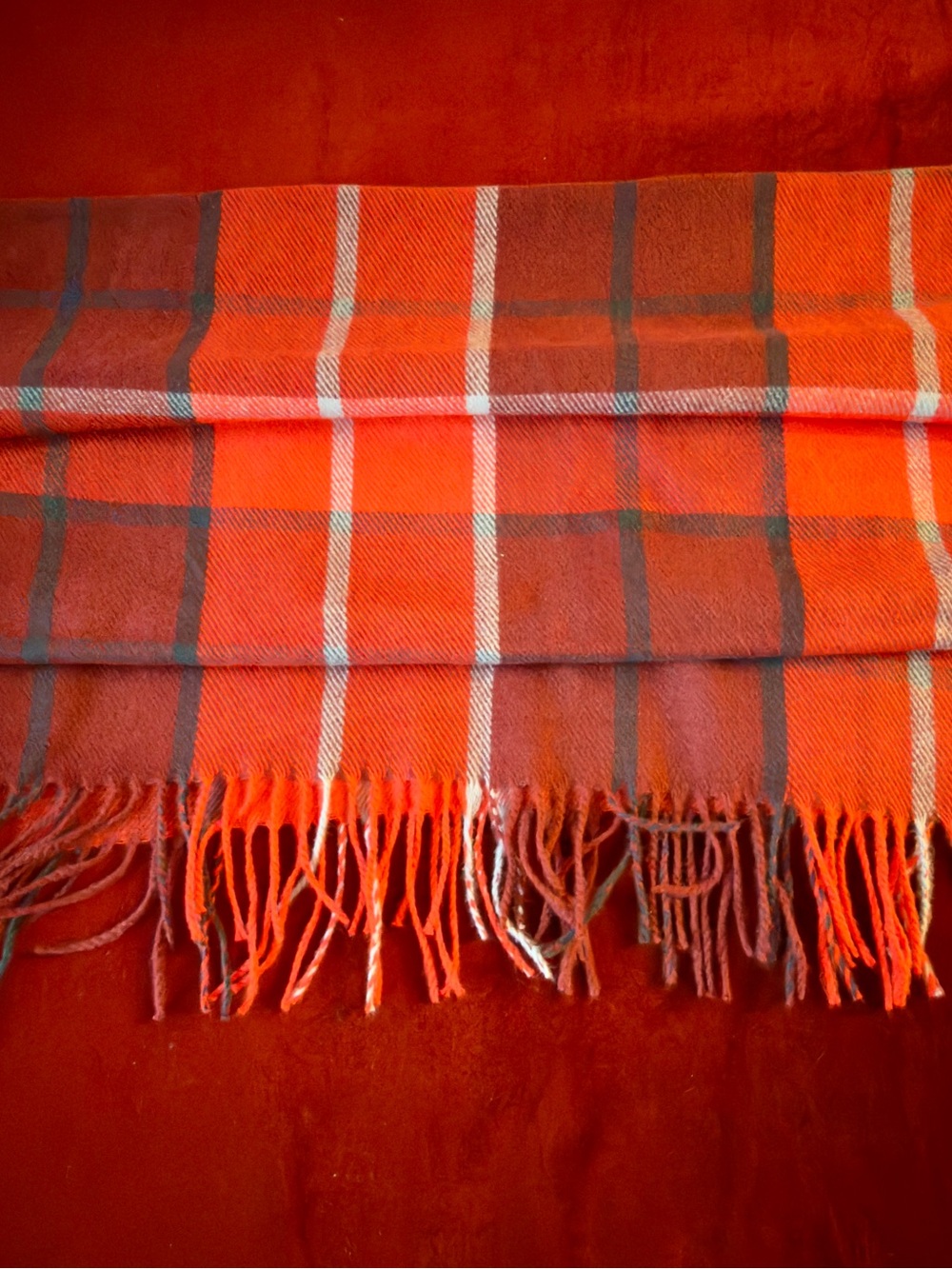 Orange Plaid Fringe Scarf Sz XL - Cozy Home Bedding